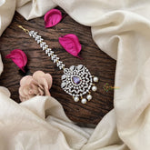 Vriksham Antique Royal Peacock AD Stone Maang Tikka-Purple-Pearl-G19515